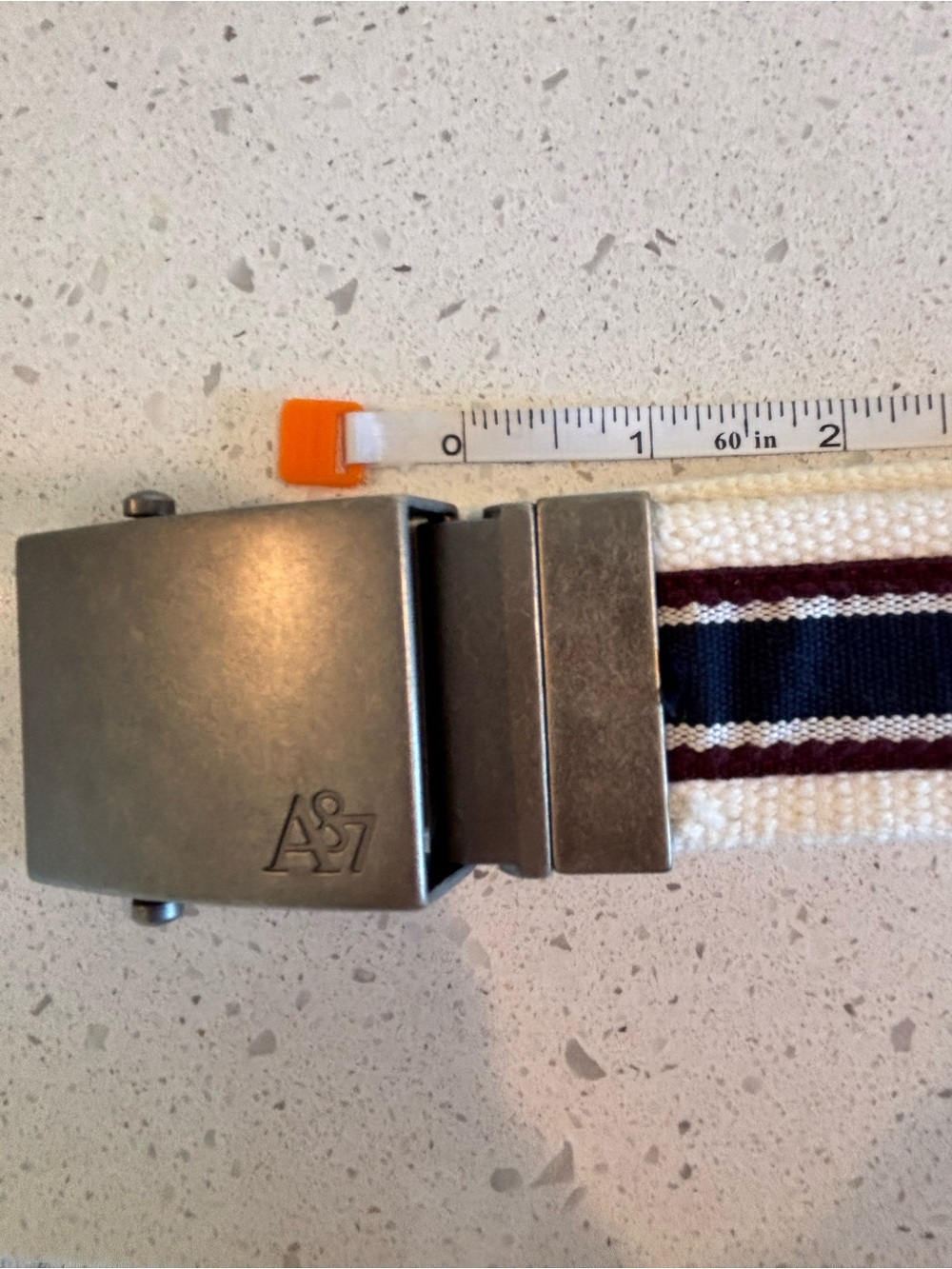 Aeropostale White Canvas Belt with Navy & Burgundy Stripes